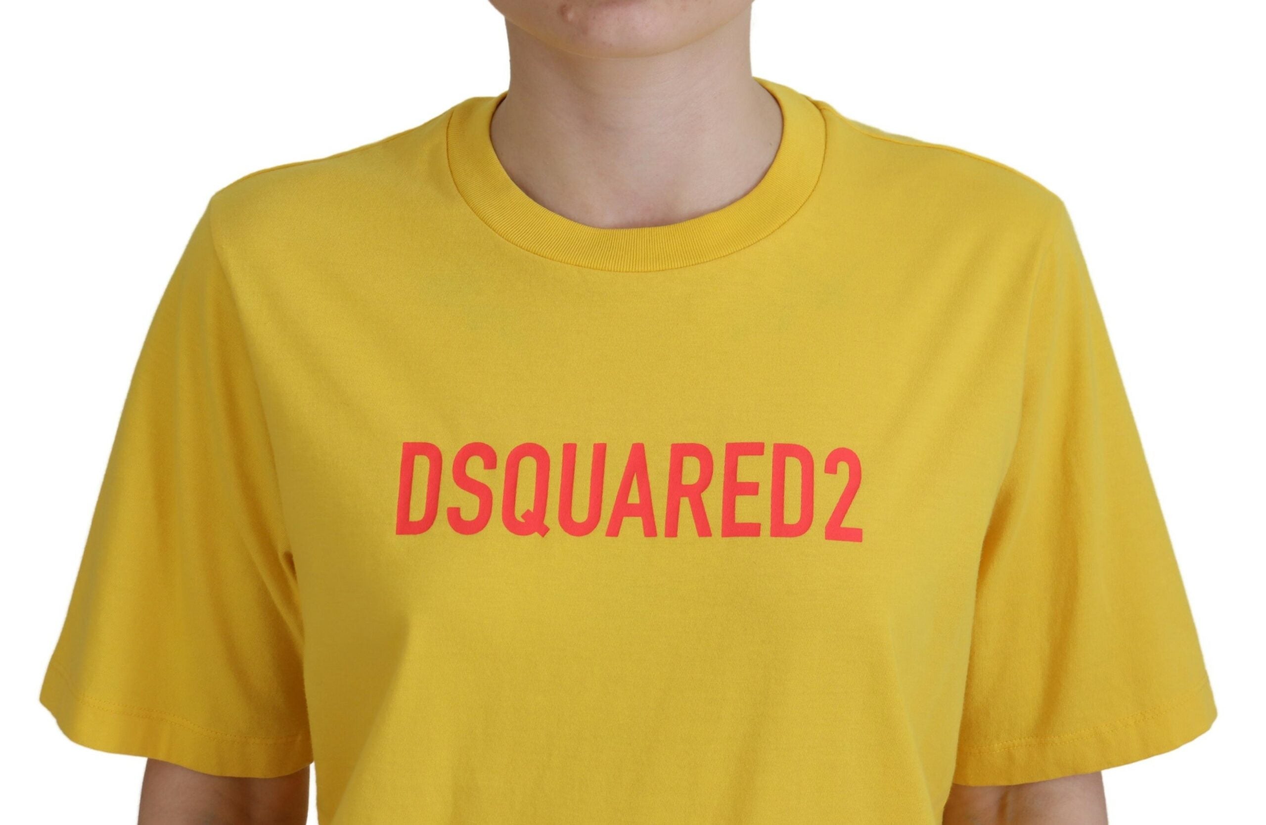 Dsquared² Sarı Logo Baskılı Pamuklu Yuvarlak Yaka Kolay Tişört
